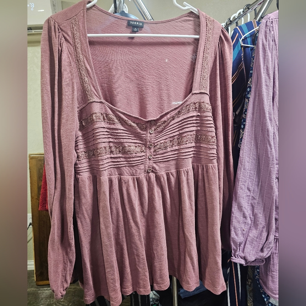 Torrid Muave Smocked Blouse with Pleated Details